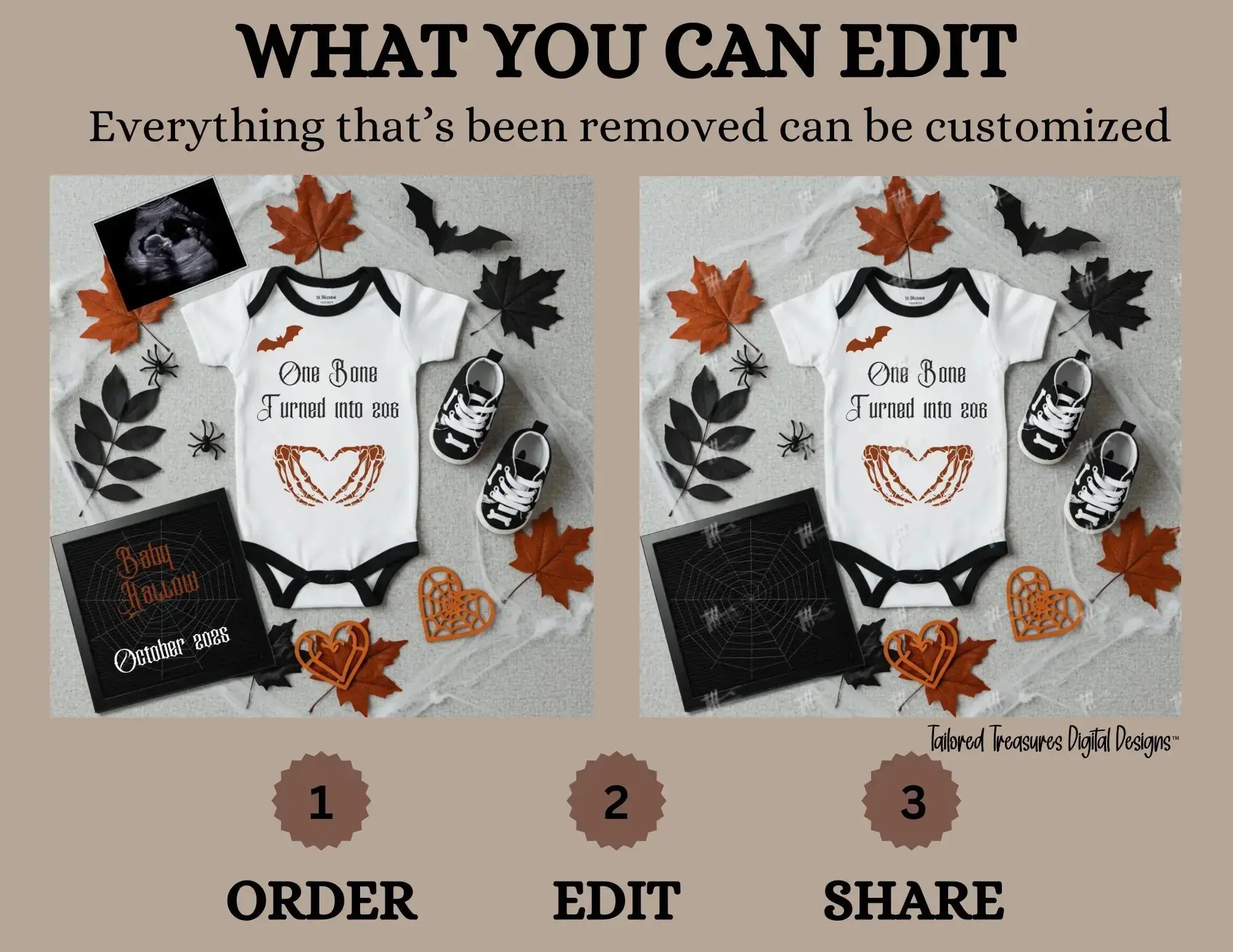 Digital Halloween Pregnancy Announcement, Funny Baby Reveal, Customizable Personalized Editable Template TailoredTreasuresDigitalDesigns™