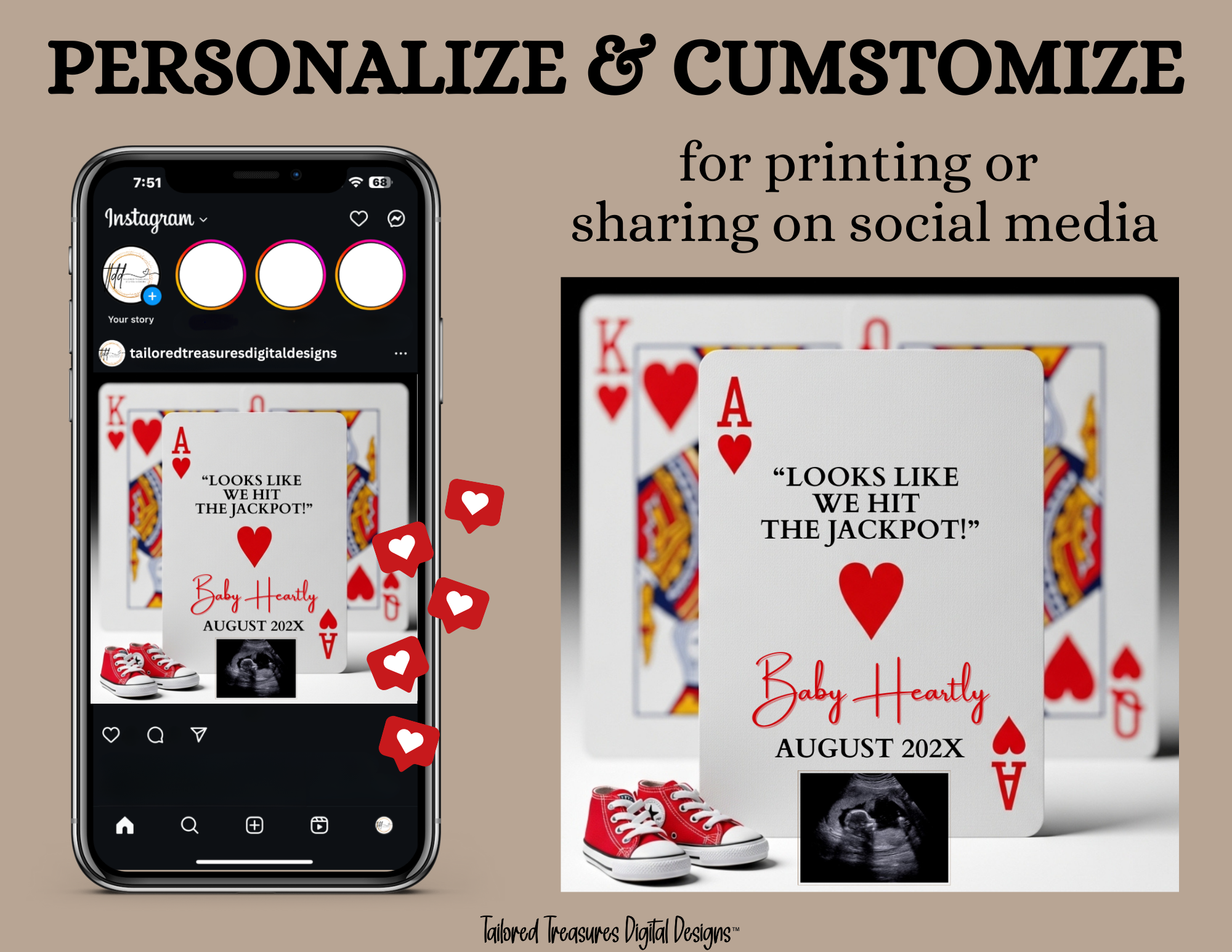 Playing Card Pregnancy Announcement, Poker Card for Grandparent Baby Announcement, Novelty Baby Announcement Gift, Baby Reveal Card TailoredTreasuresDigitalDesigns™