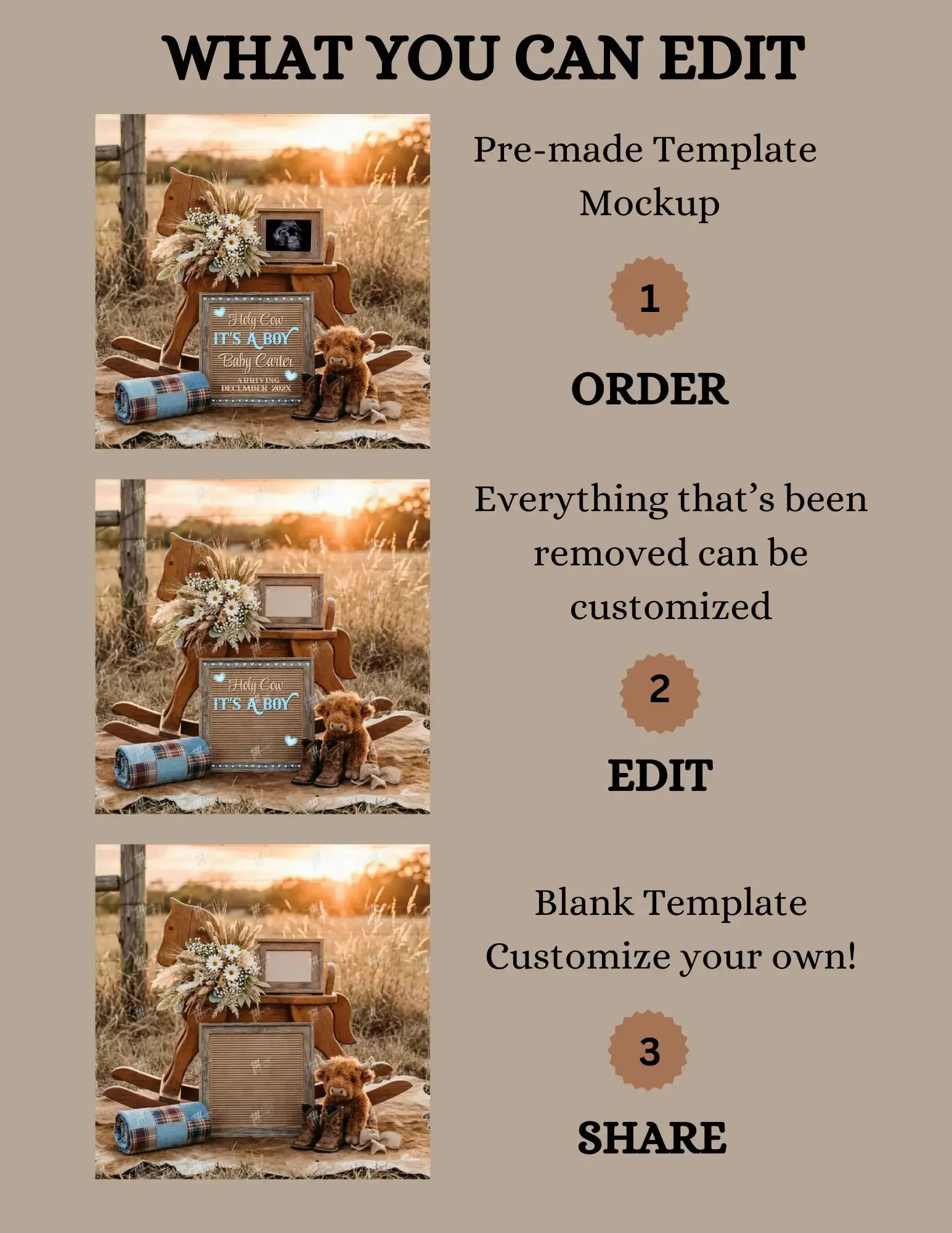 Holy Cow It's a Boy, Western Girl Digital Gender Reveal, Customizable Personalized Editable Template TailoredTreasuresDigitalDesigns™