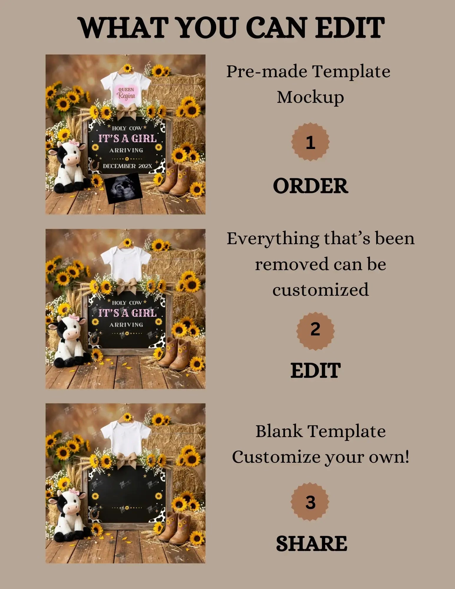 Holy Cow It's a Girl, Western Girl Digital Gender Reveal, Customizable Personalized Editable Template TailoredTreasuresDigitalDesigns™