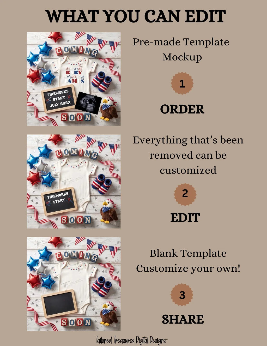 July 4th Fireworks Baby Pregnancy Announcement | Fully Editable Canva Digital Template TailoredTreasuresDigitalDesigns™