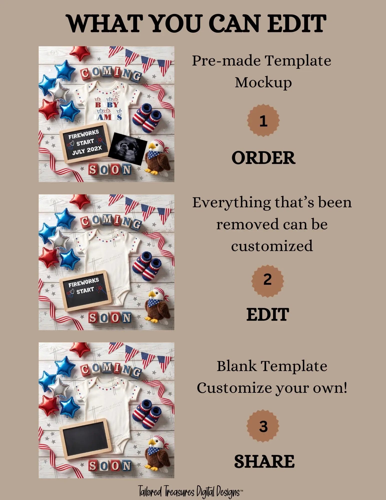 July 4th Fireworks Baby Pregnancy Announcement | Fully Editable Canva Digital Template TailoredTreasuresDigitalDesigns™