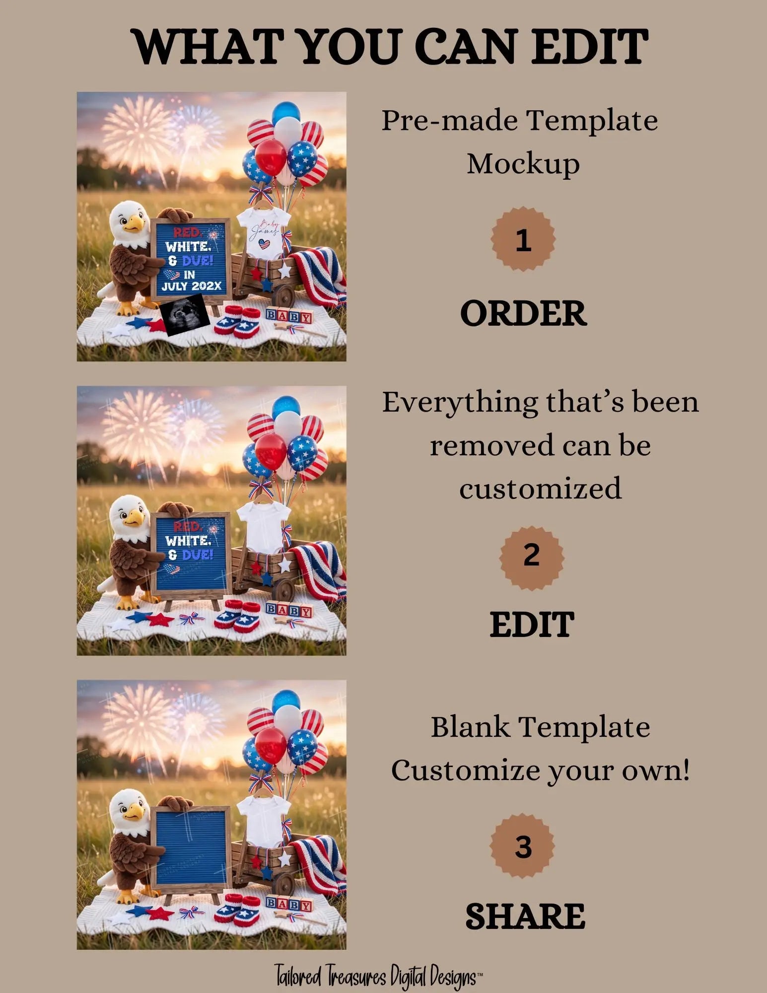 Red White & Due – July 4th Pregnancy Announcement, Fully Editable Canva Instant Download TailoredTreasuresDigitalDesigns™