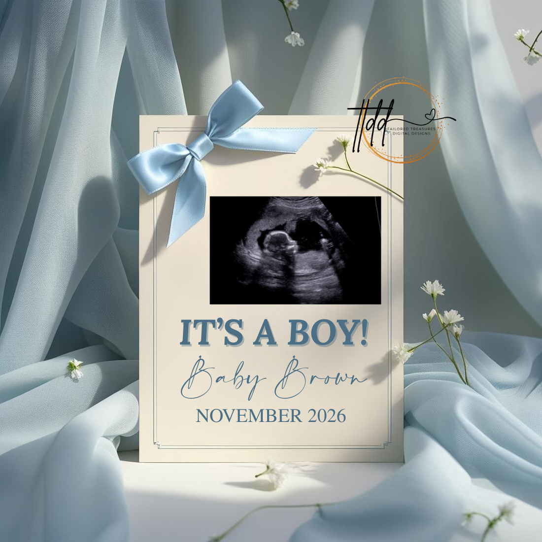 Digital Baby Boy Pregnancy Announcement, It’s A Boy, Gender Reveal, Customizable Personalized Editable Template TailoredTreasuresDigitalDesigns™