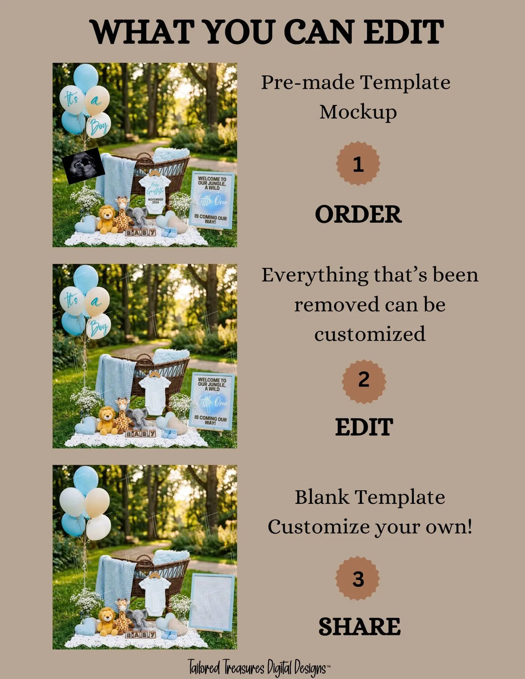 Jungle Animal Boy Baby Reveal Digital Editable Template, Instant Download Canva Template TailoredTreasuresDigitalDesigns™