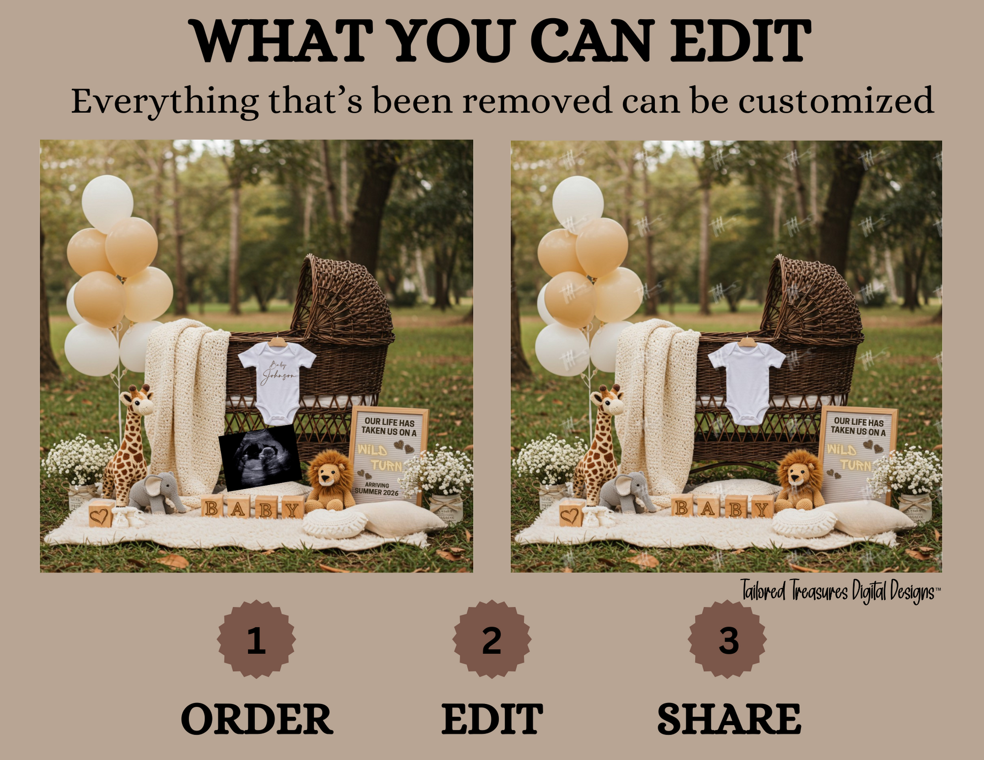 Product display with customizable elements in a natural setting