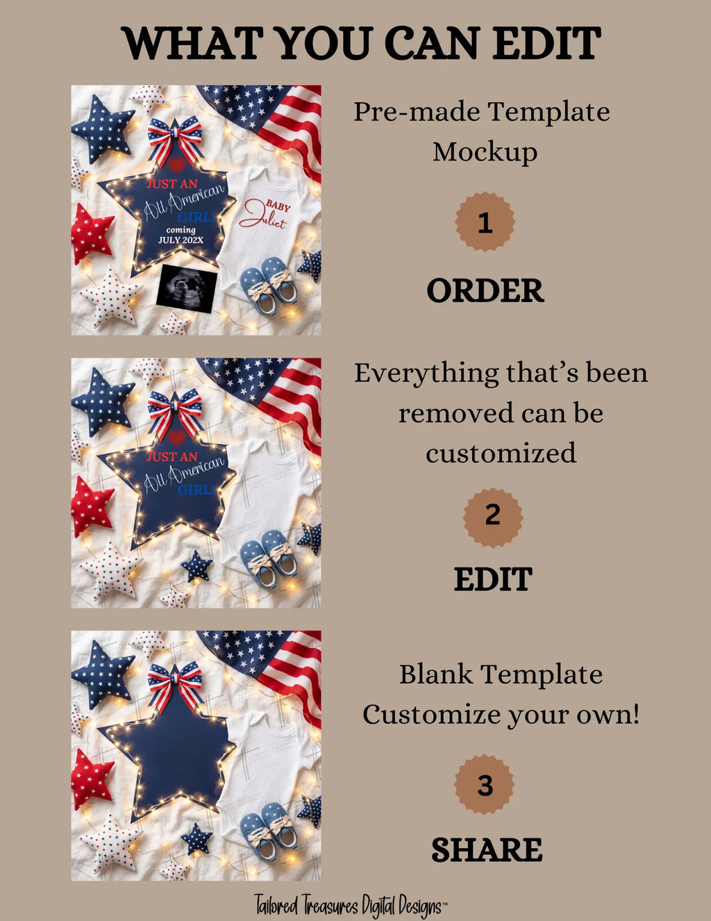 Just An All American Girl Pregnancy Announcement Template | Patriotic Themed | Fully Editable Canva Digital Download TailoredTreasuresDigitalDesigns™