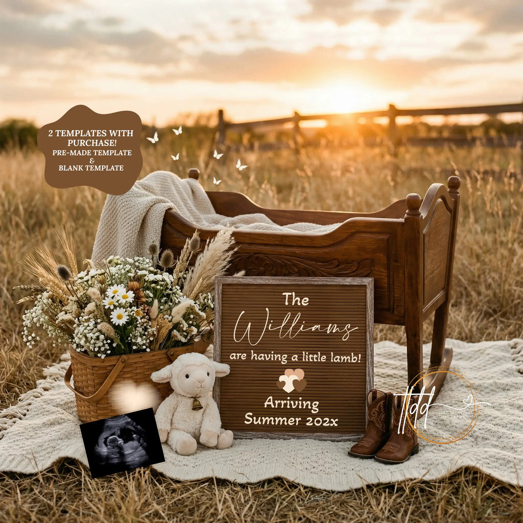 We're Having a Little Lamb, Western Farm Digital Pregnancy Announcement, Gender Neutral Customizable Editable Template TailoredTreasuresDigitalDesigns™