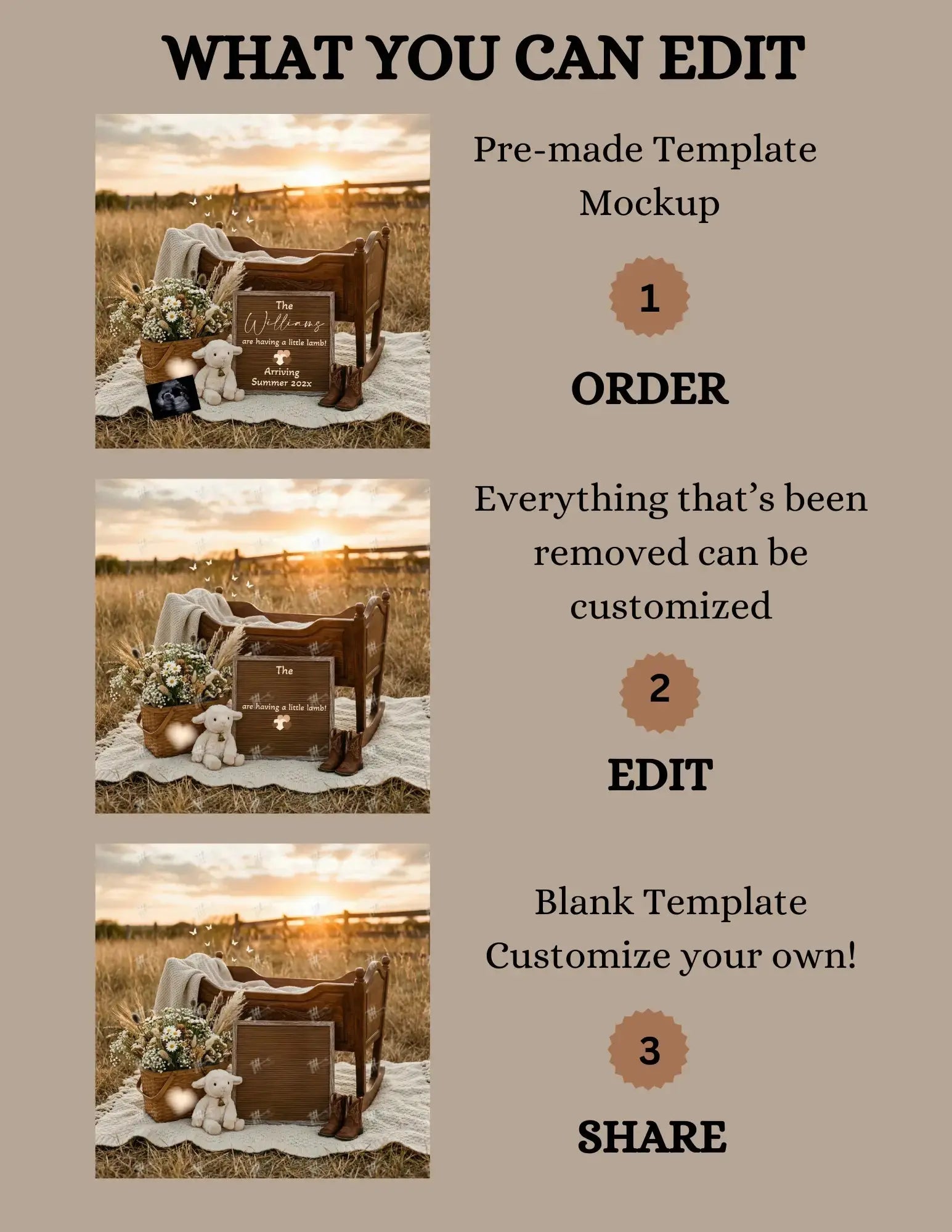We're Having a Little Lamb, Western Farm Digital Pregnancy Announcement, Gender Neutral Customizable Editable Template TailoredTreasuresDigitalDesigns™