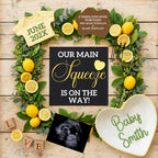 Our Main Squeeze is on the way, Digital Pregnancy Announcement, Customizable Lemons Fruit Themed, Canva Instant Download Editable Template - TailoredTreasuresDigitalDesigns™
