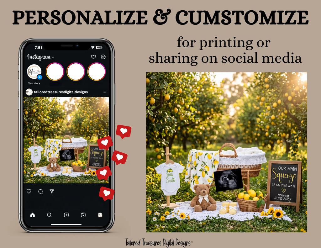 Our Main Squeeze Is On The Way – Lemon Digital Download Pregnancy Announcement | Fully Editable Canva TemplateTailoredTreasuresDigitalDesigns™