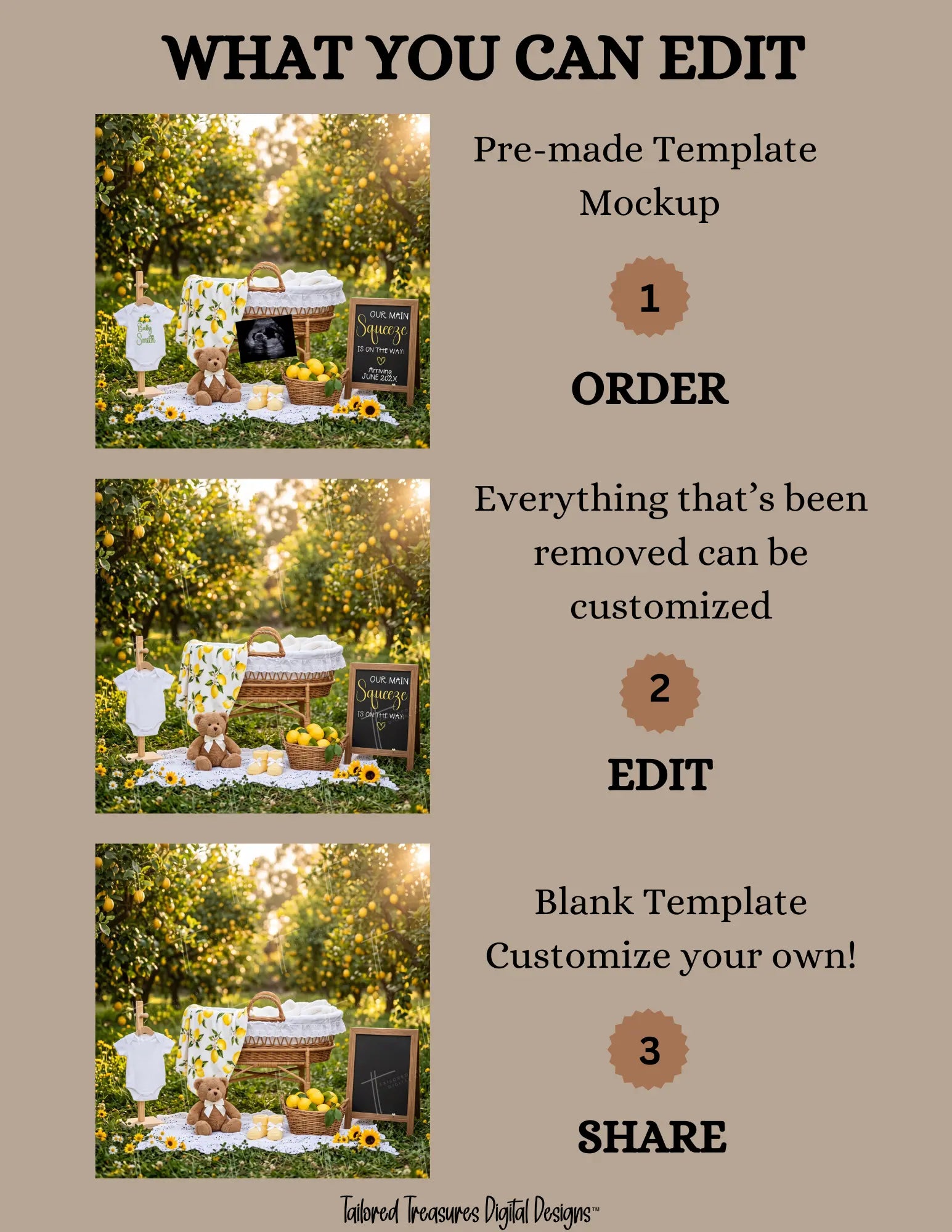 Our Main Squeeze Is On The Way – Lemon Digital Download Pregnancy Announcement | Fully Editable Canva TemplateTailoredTreasuresDigitalDesigns™