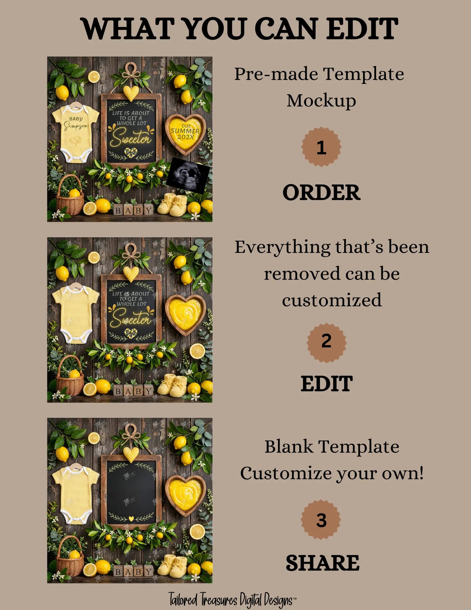 Life is About to Get A Whole Lot Sweeter, Digital Pregnancy Announcement, Customizable Lemons Fruit Themed, Canva Instant Download Editable Template - TailoredTreasuresDigitalDesigns™
