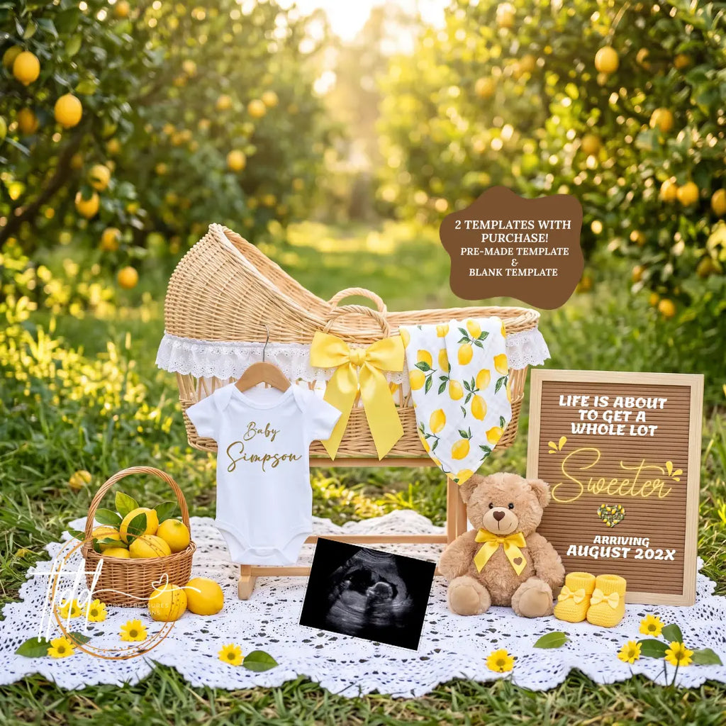 Life is About to Get a Whole Lot Sweeter – Lemon Pregnancy Announcement Template, Editable Canva Digital Download TailoredTreasuresDigitalDesigns™