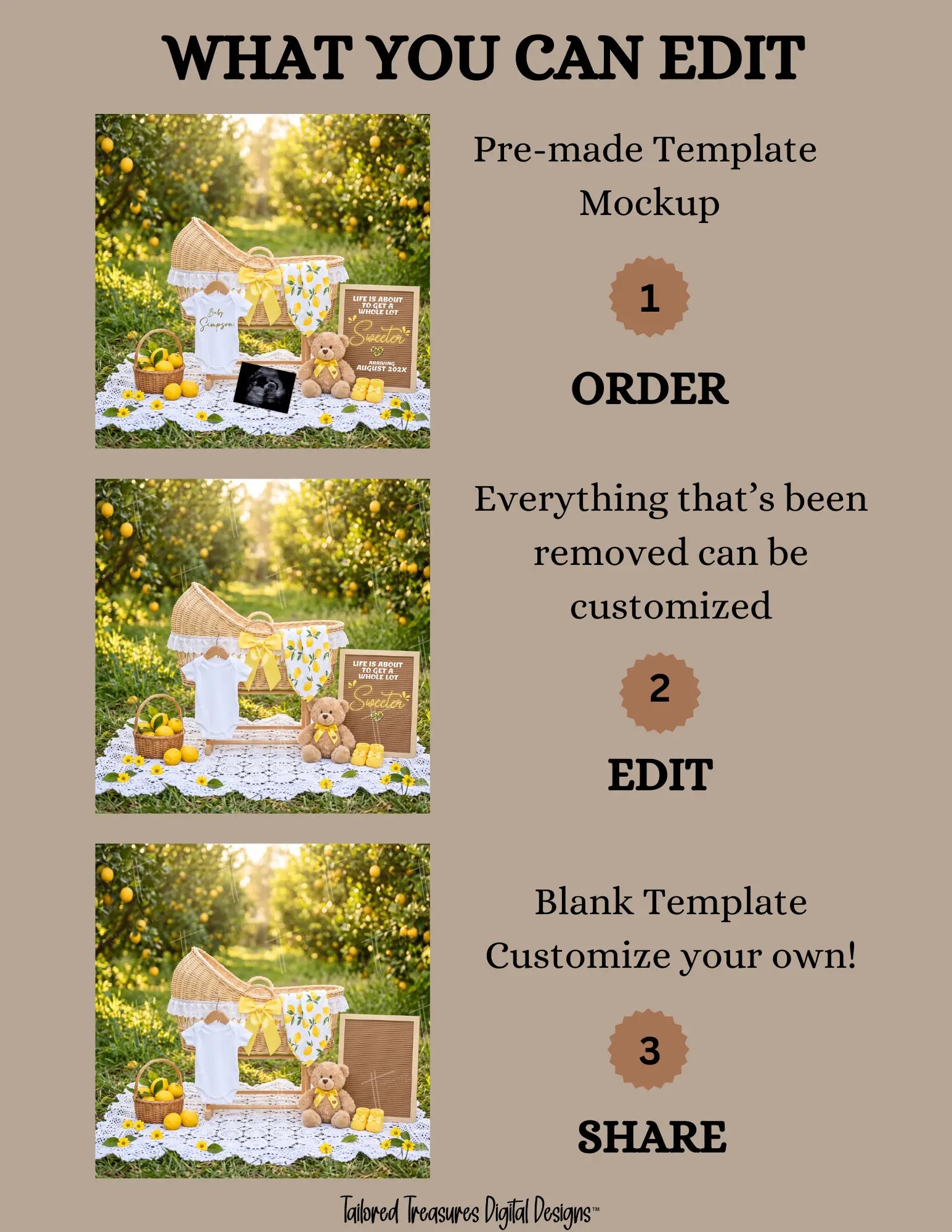 Life is About to Get a Whole Lot Sweeter – Lemon Pregnancy Announcement Template, Editable Canva Digital Download TailoredTreasuresDigitalDesigns™
