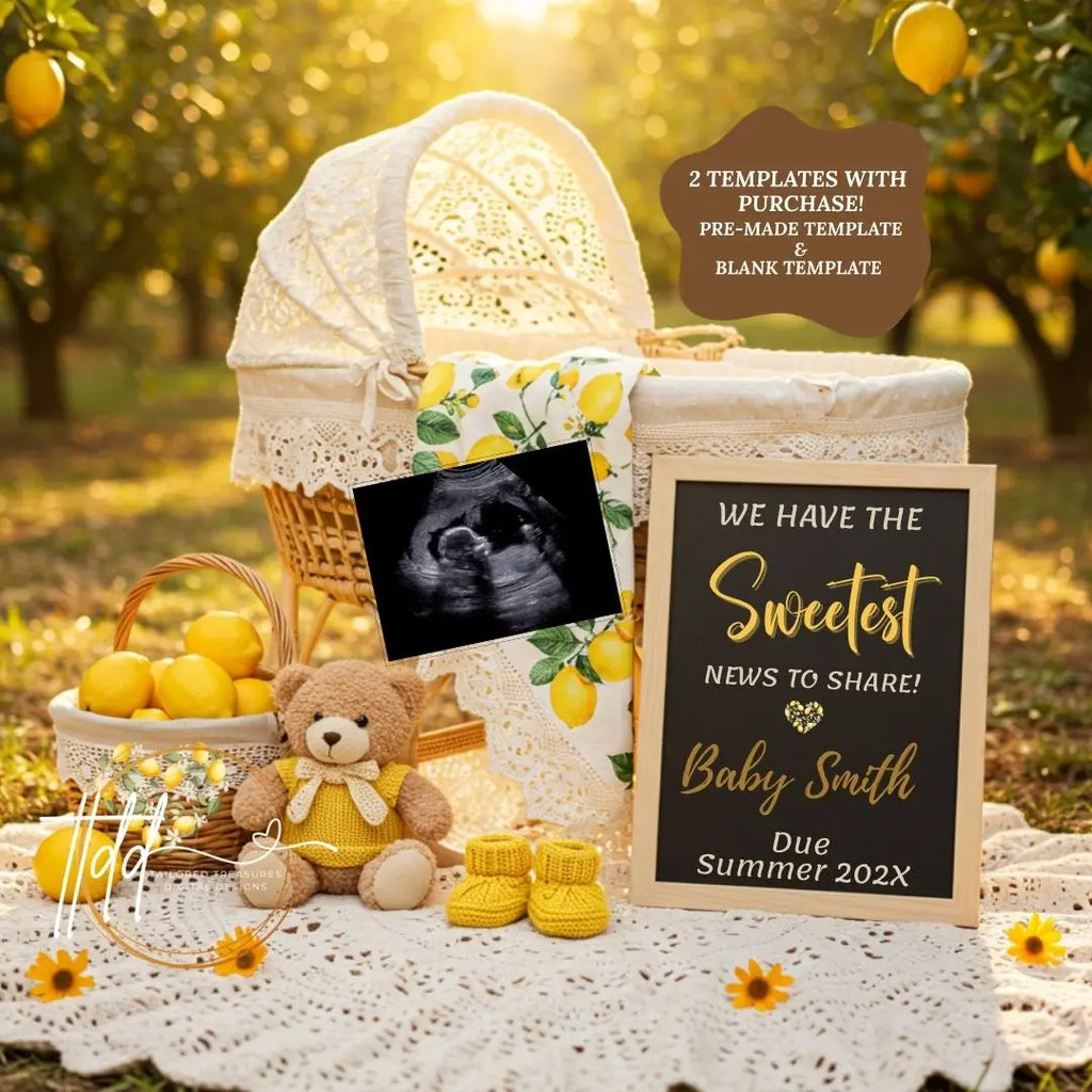 We Have the Sweetest News to Share, Customizable Lemon Themed, Summer Digital Pregnancy Announcement Editable Template TailoredTreasuresDigitalDesigns™