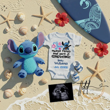 Digital Pregnancy Announcement, Ohana Means Family & Ours is Growing, Customizable Lilo & Stitch Themed, Personalized Editable Template TailoredTreasuresDigitalDesigns™