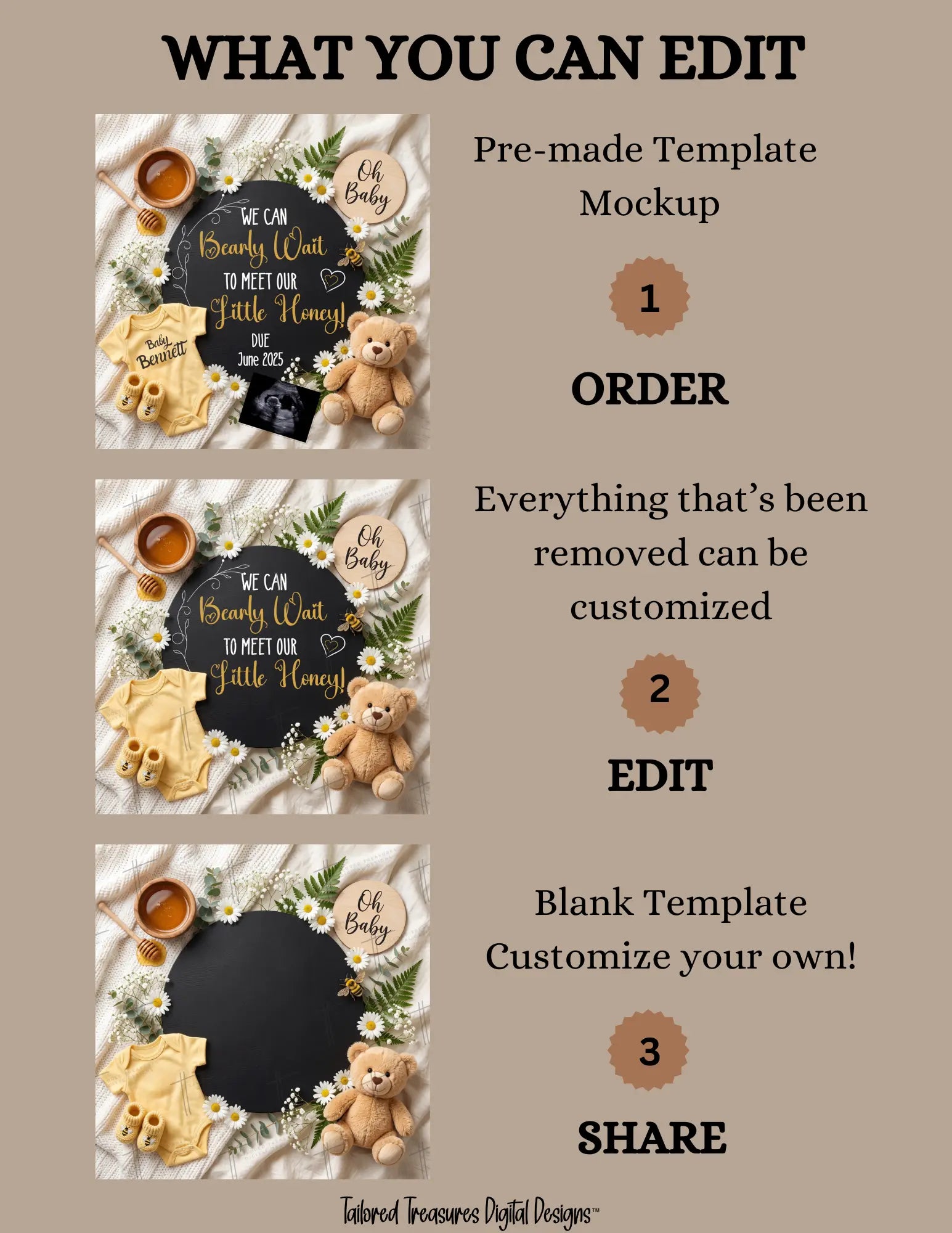 We Can Bearly Wait to Meet Our Little Honey Pregnancy Announcement Template | Fully Editable Digital Download TailoredTreasuresDigitalDesigns™