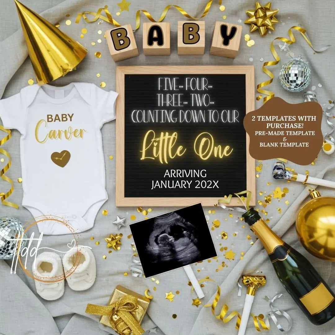 New Years Baby Reveal Digital Editable Template, Final Countdown Gender Neutral Canva Template TailoredTreasuresDigitalDesigns™
