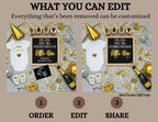 Digital design for a baby shower with customizable elements on a beige background.