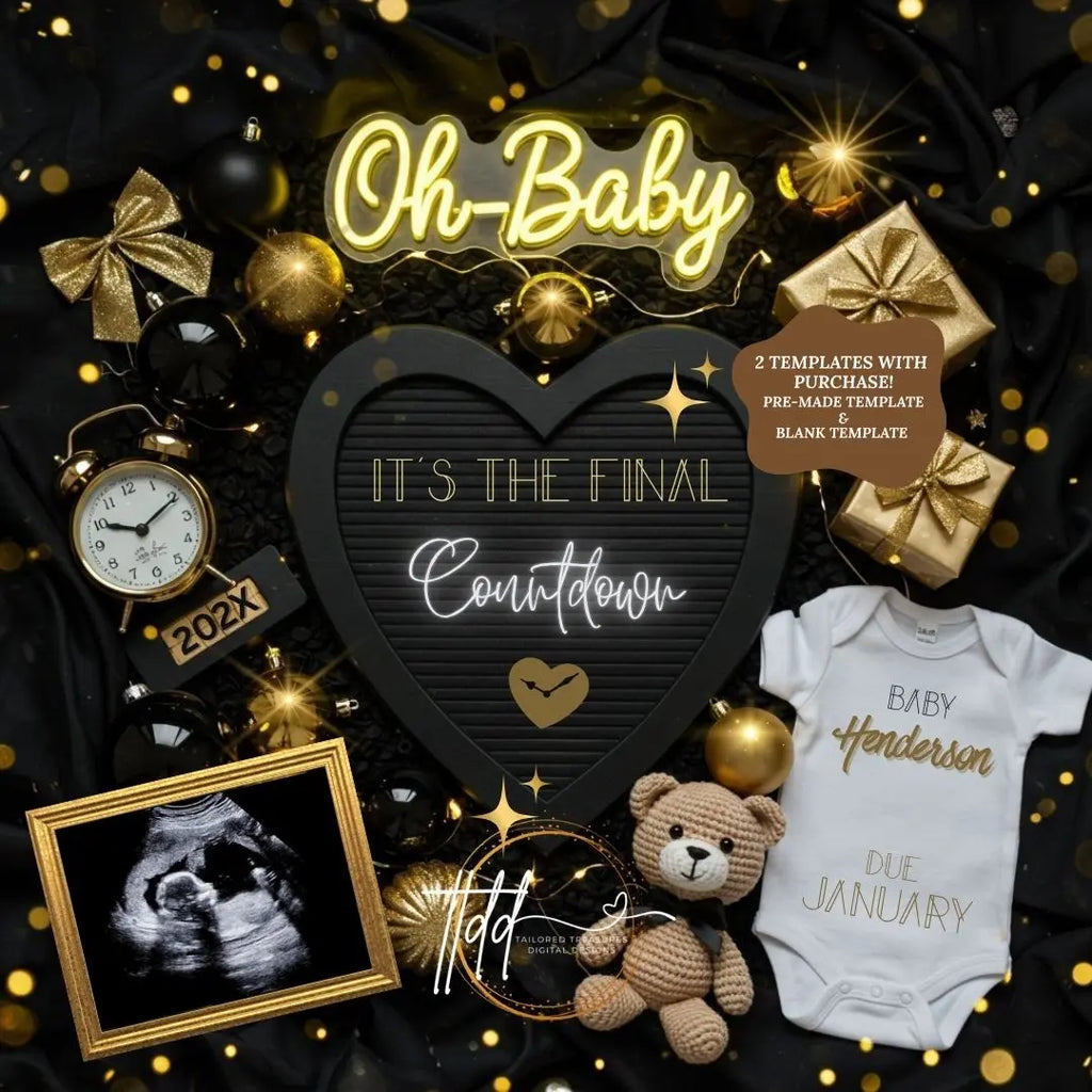 New Years Final Countdown Baby Reveal Digital Editable Template, Gender Neutral Canva Template TailoredTreasuresDigitalDesigns™