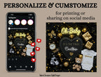 Phone screen with digital design elements and printed design on a brown background