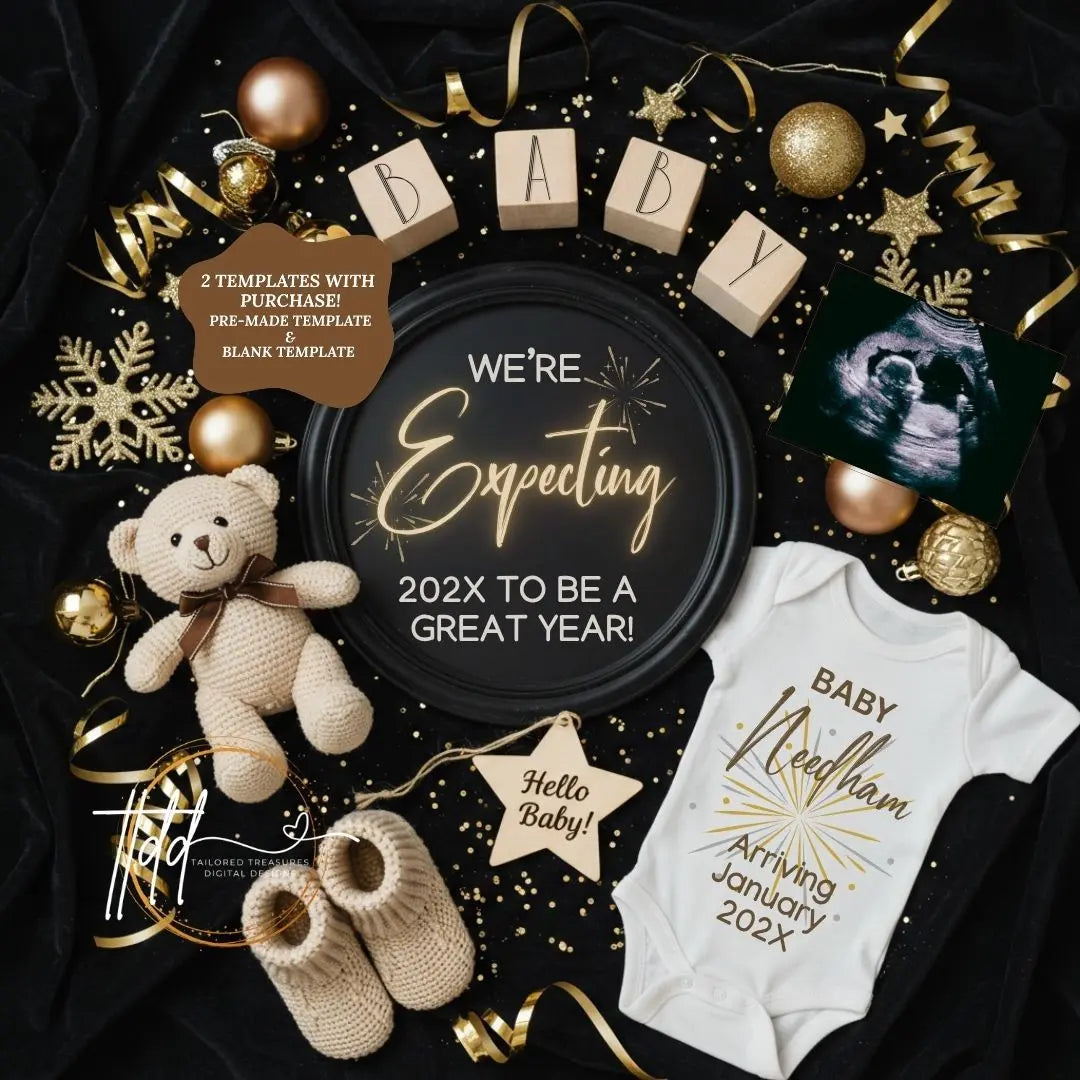 New Years Great Year Baby Reveal Digital Editable Template, Gender Neutral Canva Template TailoredTreasuresDigitalDesigns™