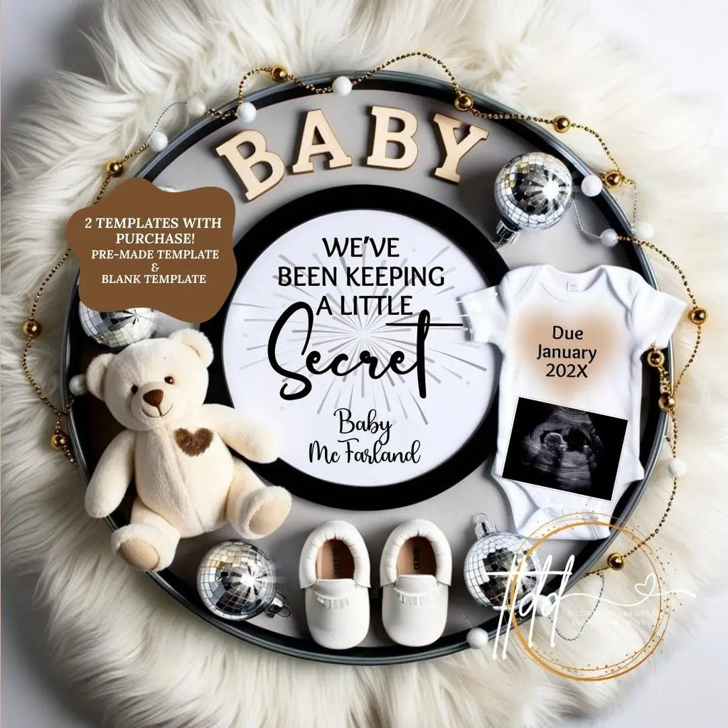 New Years Secret Baby Reveal Digital Editable Template, Gender Neutral Canva Customizable TailoredTreasuresDigitalDesigns™