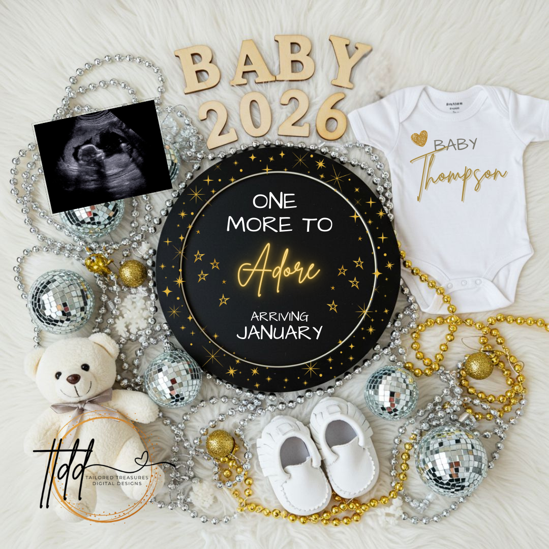 Personalized New Years Baby Reveal instant digital download