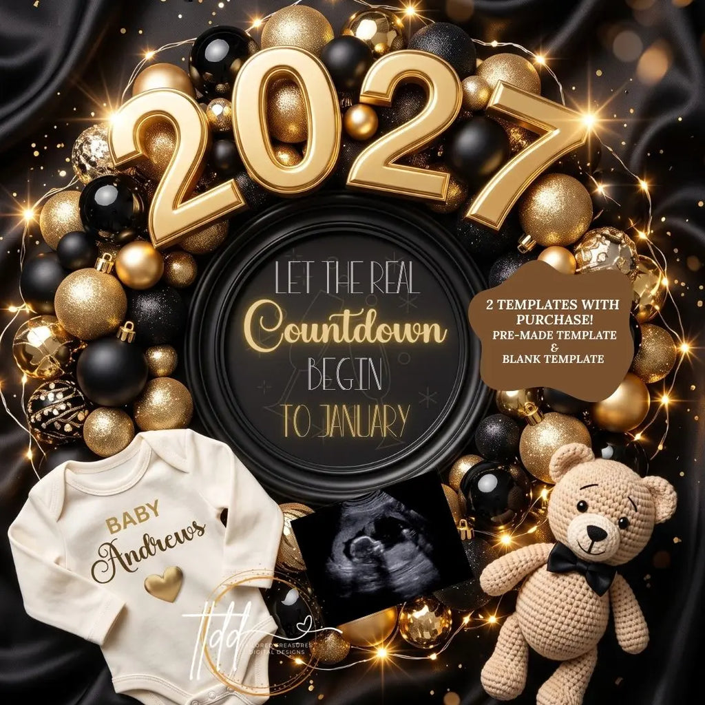 New Years Real Countdown Baby Reveal Digital Editable Template, Gender Neutral Canva Template TailoredTreasuresDigitalDesigns™