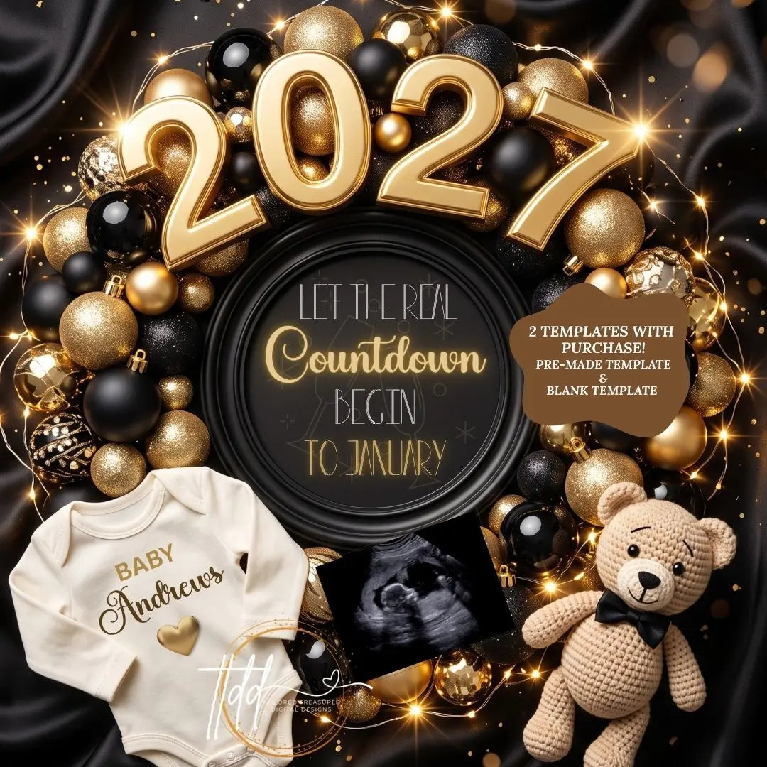 New Years Real Countdown Baby Reveal Digital Editable Template, Gender Neutral Canva Template TailoredTreasuresDigitalDesigns™