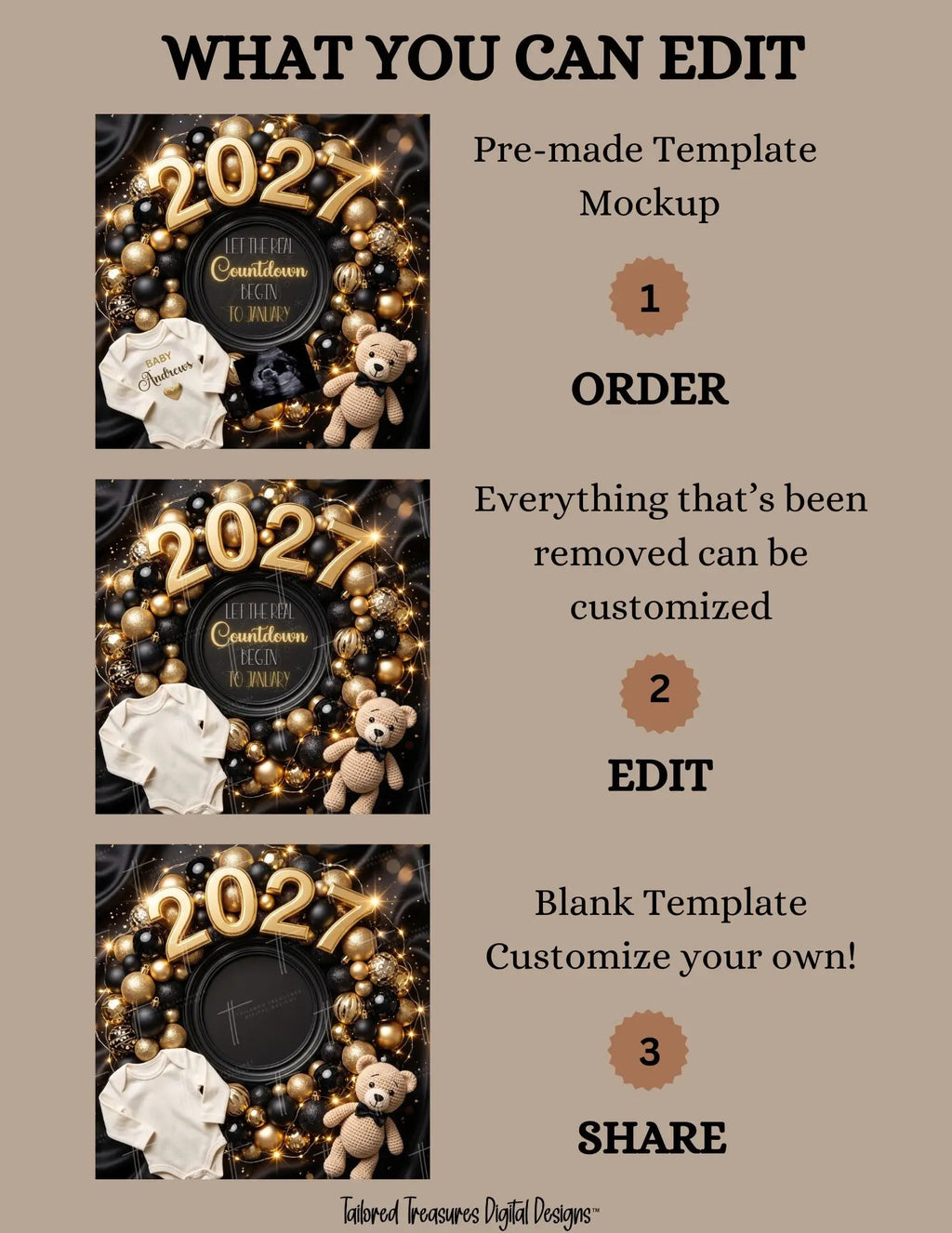 New Years Real Countdown Baby Reveal Digital Editable Template, Gender Neutral Canva Template TailoredTreasuresDigitalDesigns™