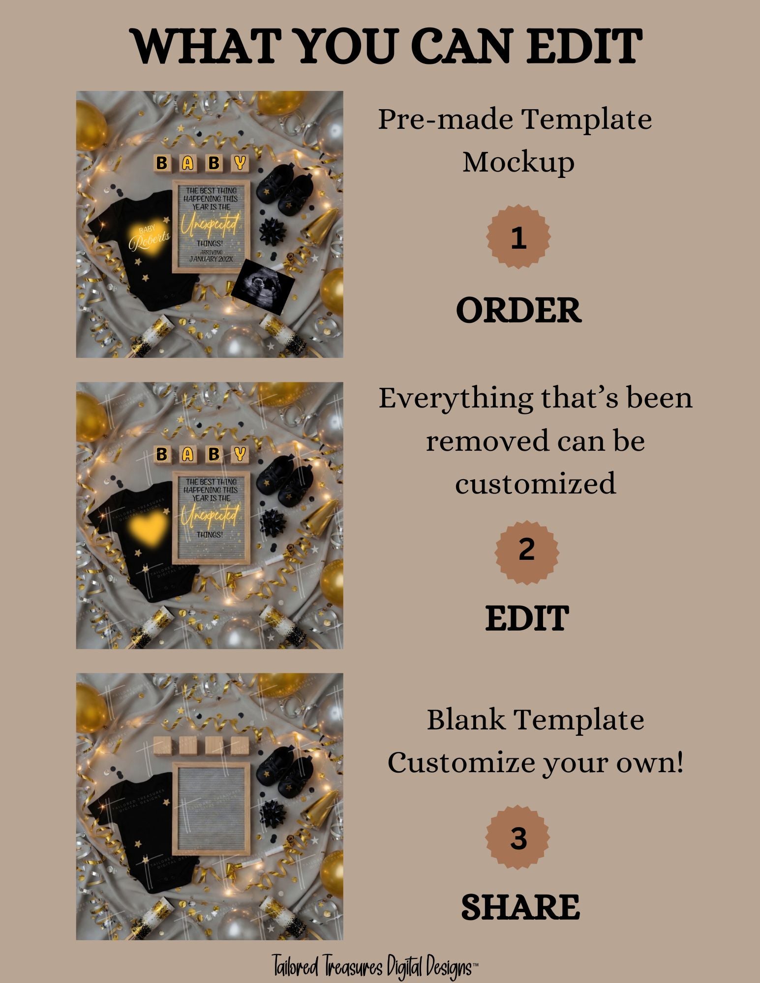 Unexpected Baby Reveal Digital Editable Template, Gender Neutral Canva Instant Download