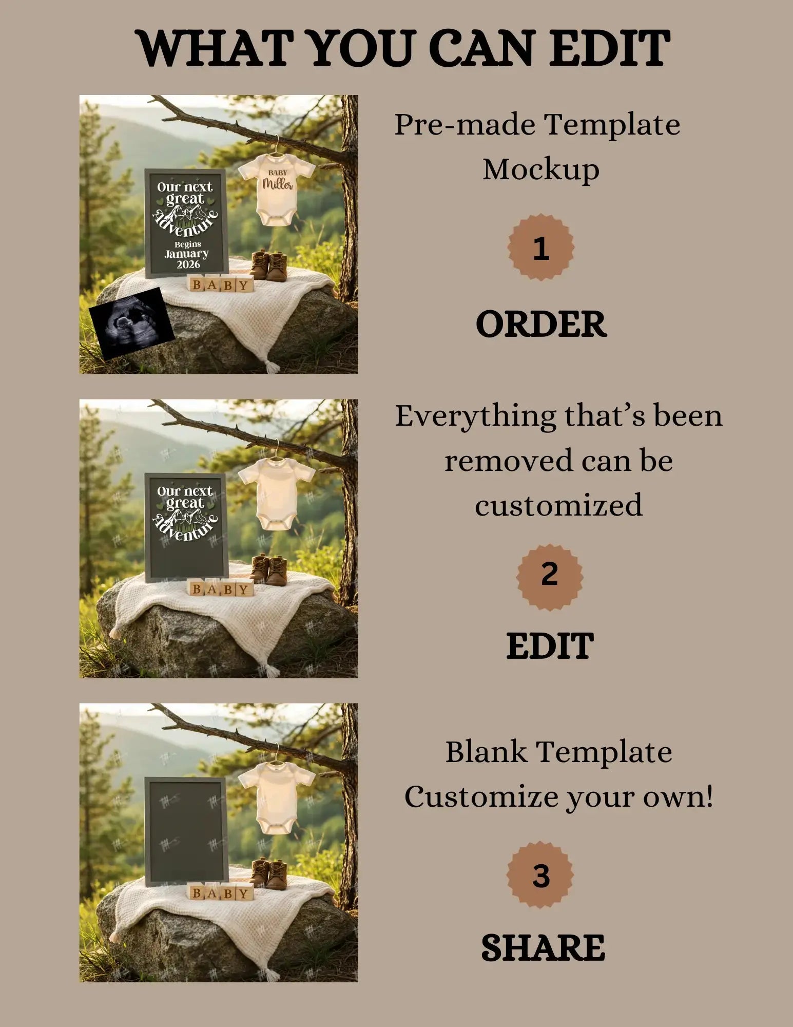 Our Next Great Adventure Digital Pregnancy Announcement, Gender Neutral Customizable Outdoors Editable Template - TailoredTreasuresDigitalDesigns™