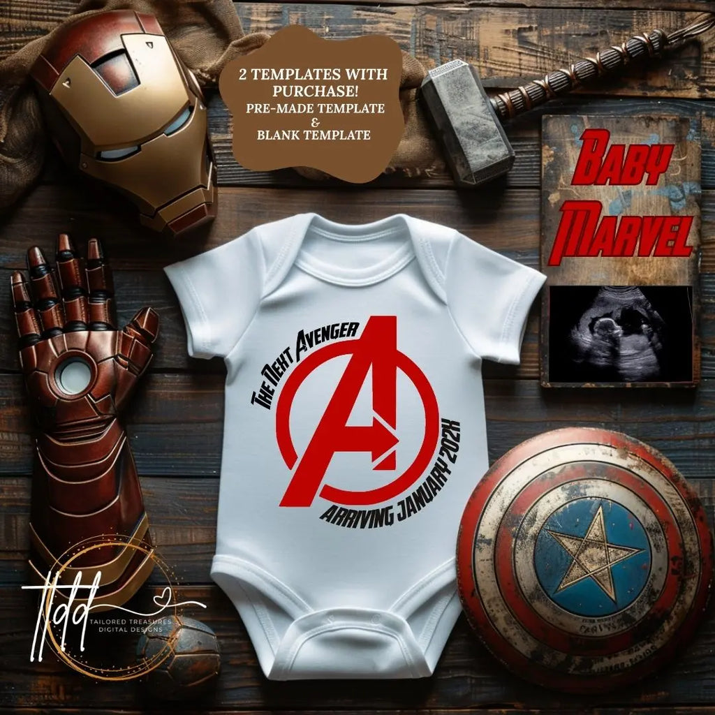 Digital Superhero Pregnancy Announcement, The Next Avenger is Coming, Customizable Marvel Themed, Personalized Editable Template TailoredTreasuresDigitalDesigns™