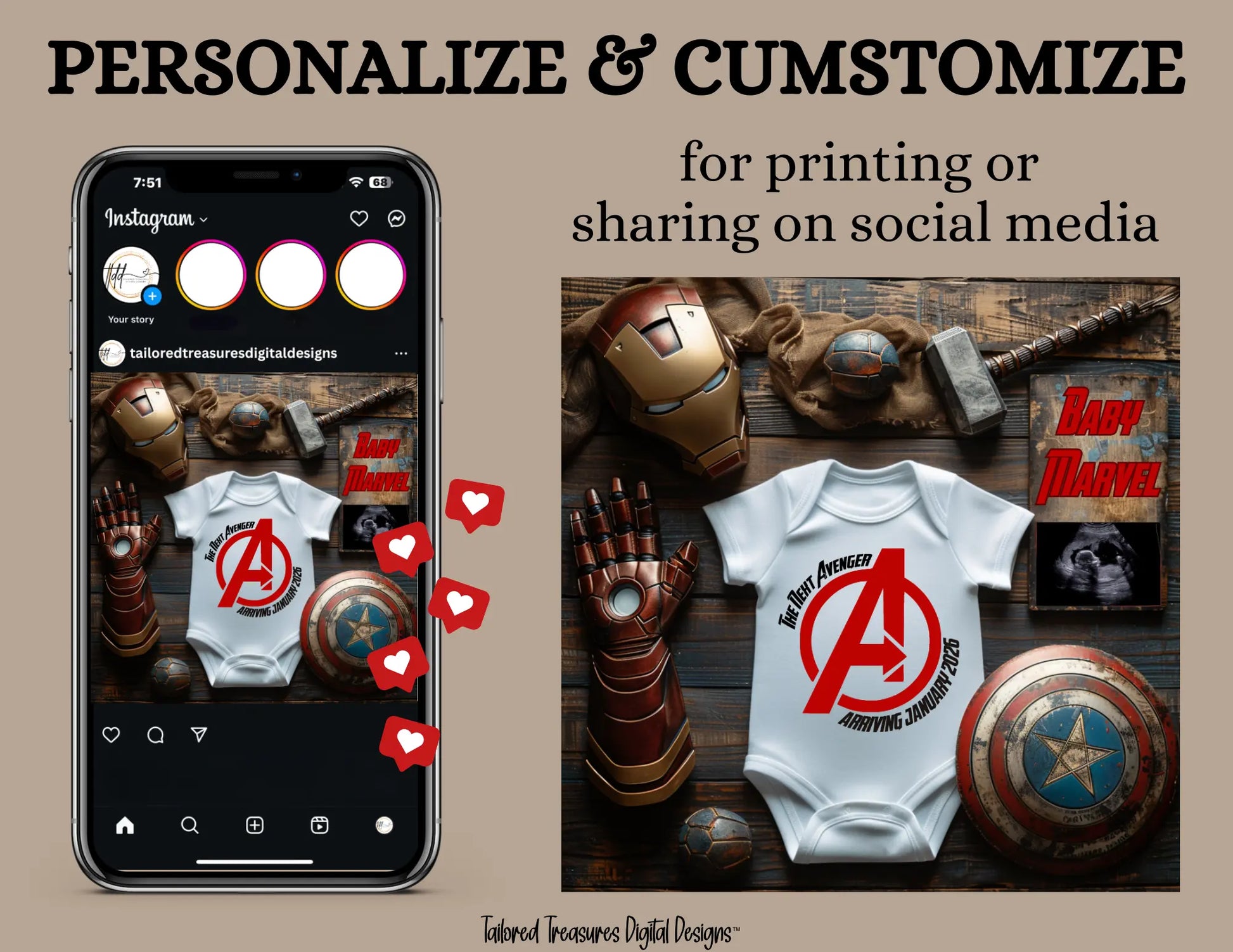 Digital Superhero Pregnancy Announcement, The Next Avenger is Coming, Customizable Marvel Themed, Personalized Editable Template TailoredTreasuresDigitalDesigns™