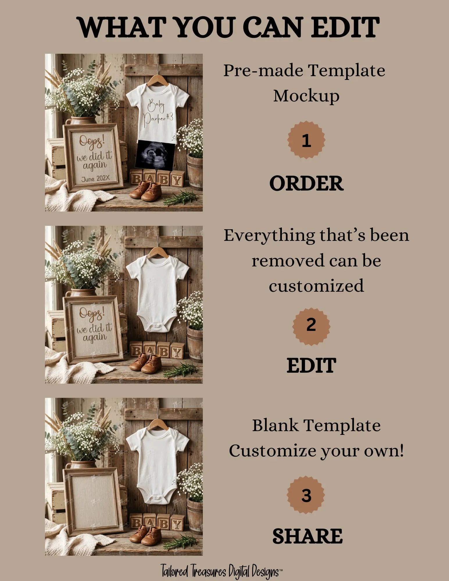 Oops We Did It Again!, Digital Pregnancy Announcement, Gender Neutral, Customizable Boho Themed, Canva Instant Download Editable Template - TailoredTreasuresDigitalDesigns™