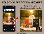 Phone screen with Instagram interface overlay and outdoor scene with baby shower setup.