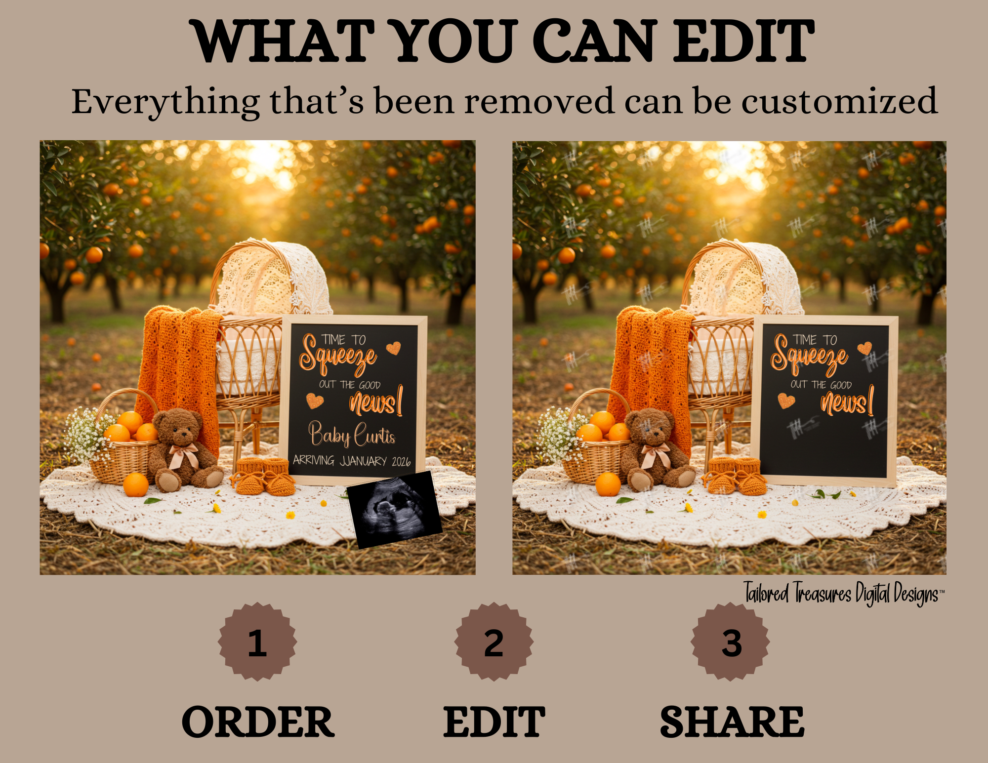 Product display with customizable elements in an outdoor setting