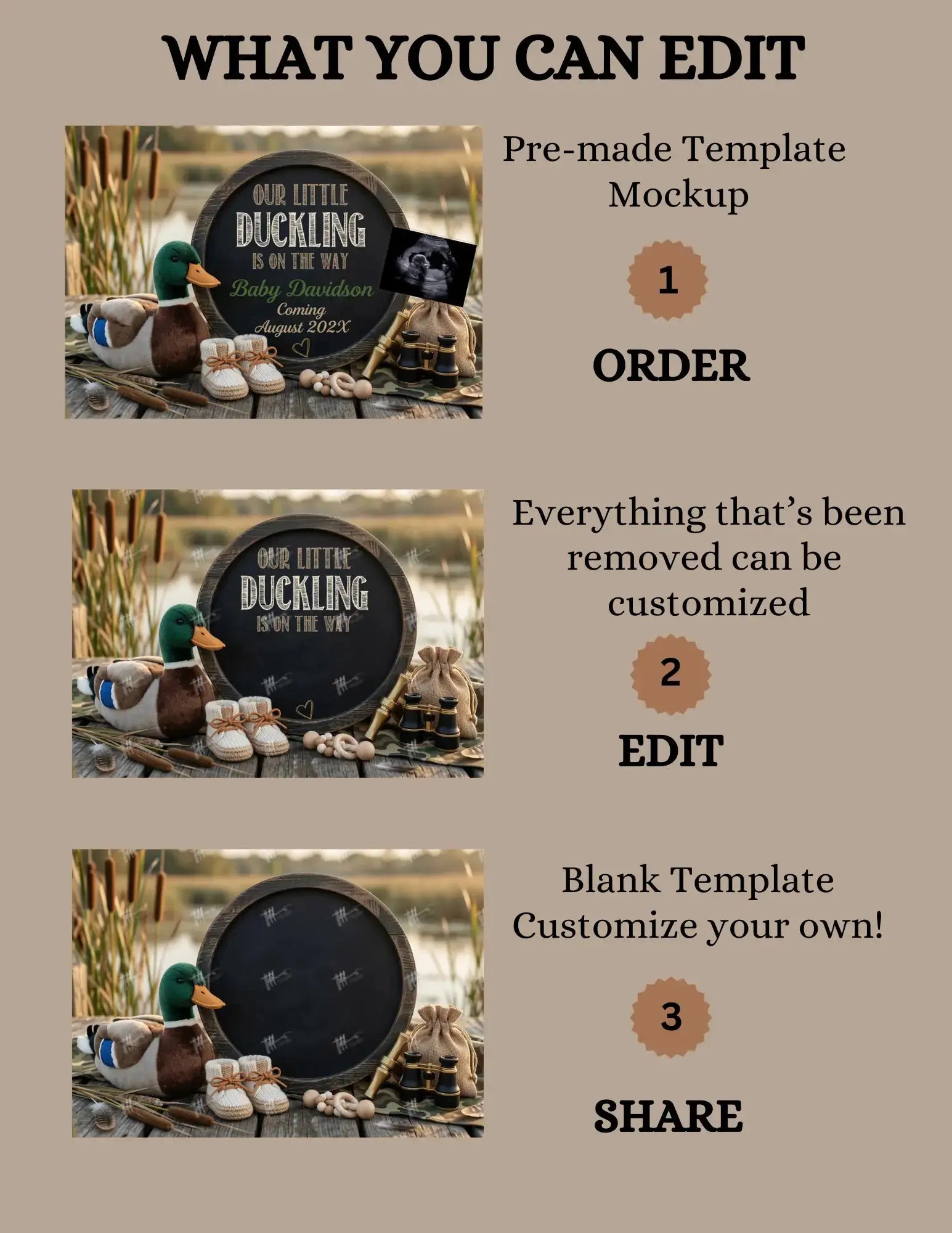 A New Duckling is Coming, Hunting Digital Pregnancy Announcement, Gender Neutral Customizable Editable Template - TailoredTreasuresDigitalDesigns™
