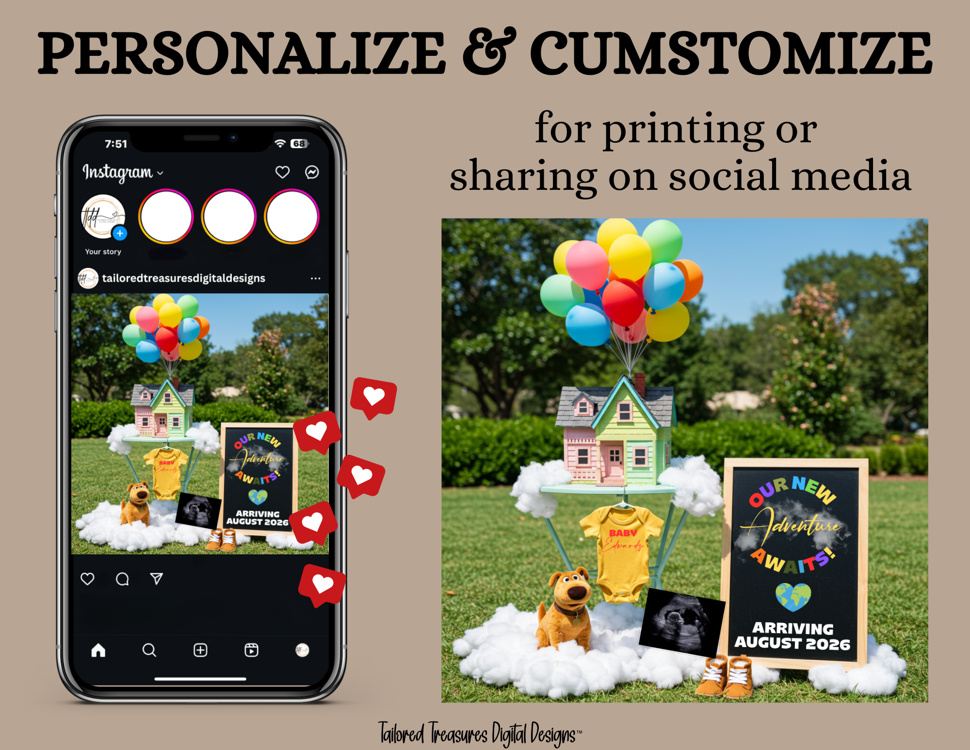 Digital Pregnancy Announcement, Our New Adventure Awaits, Disney Pixar Up Inspired Themed, Personalized Editable Template TailoredTreasuresDigitalDesigns™