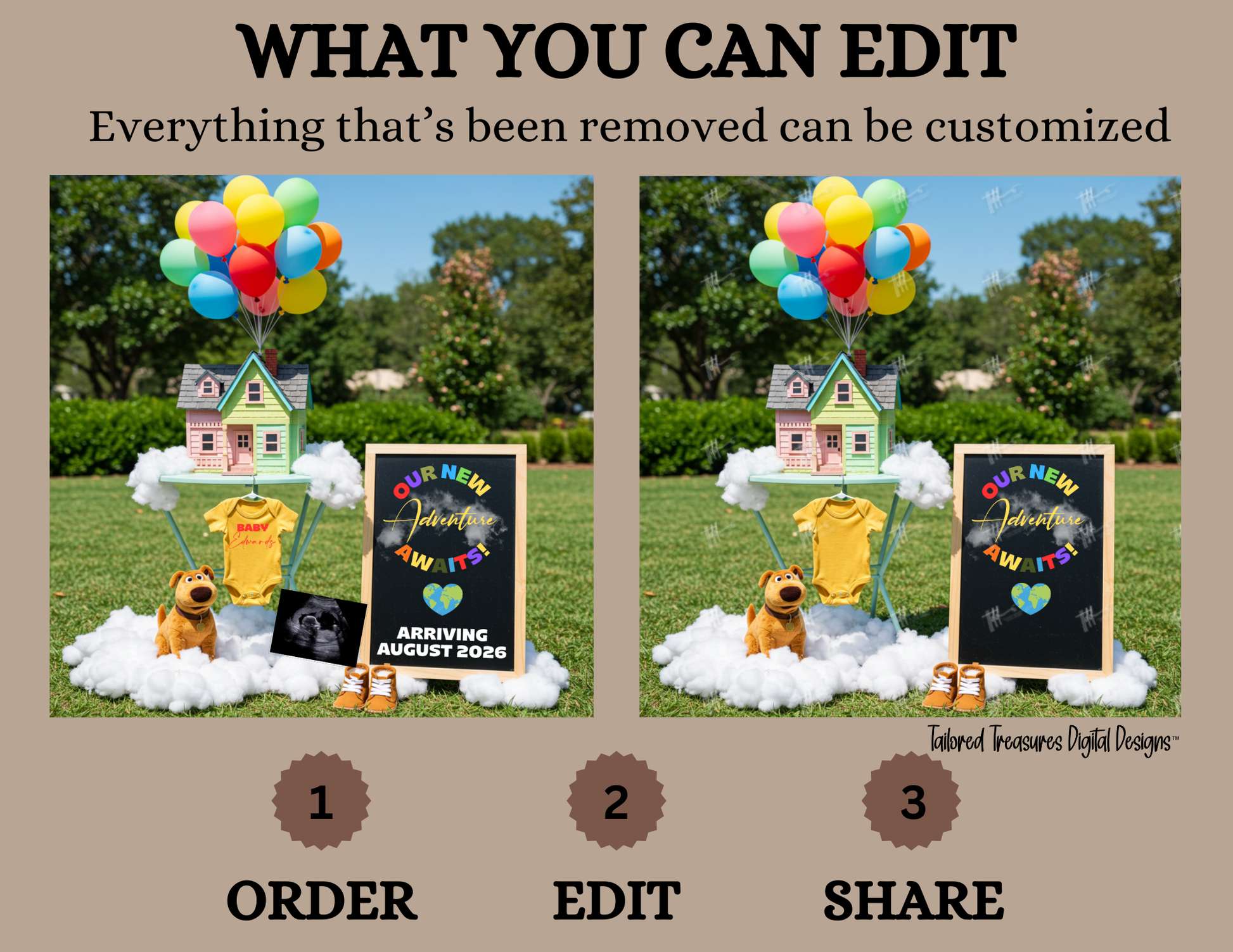 Digital Pregnancy Announcement, Our New Adventure Awaits, Disney Pixar Up Inspired Themed, Personalized Editable Template TailoredTreasuresDigitalDesigns™