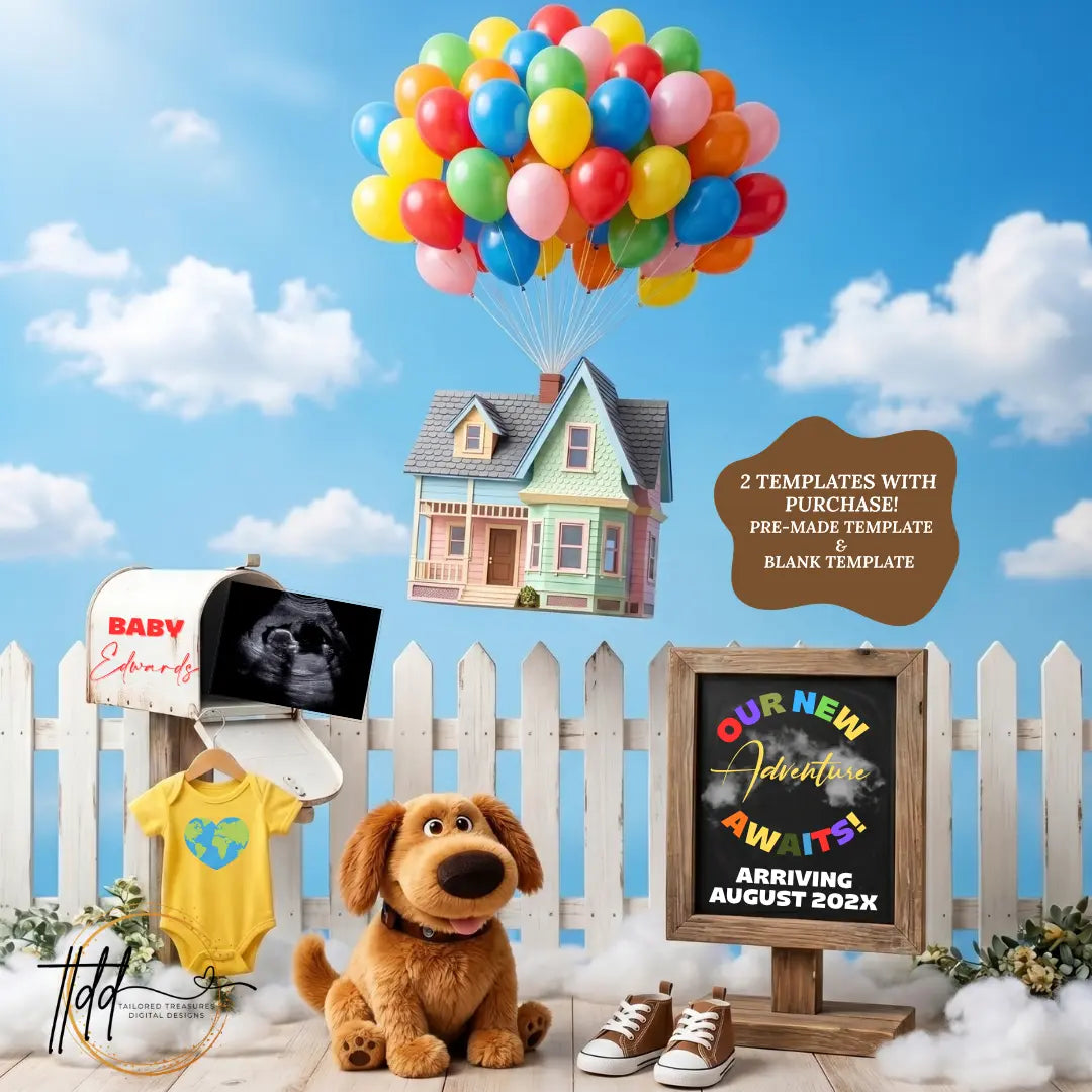 Disney Up Baby Reveal Digital Editable Template, Pixar Inspired Canva Personalized Template TailoredTreasuresDigitalDesigns™