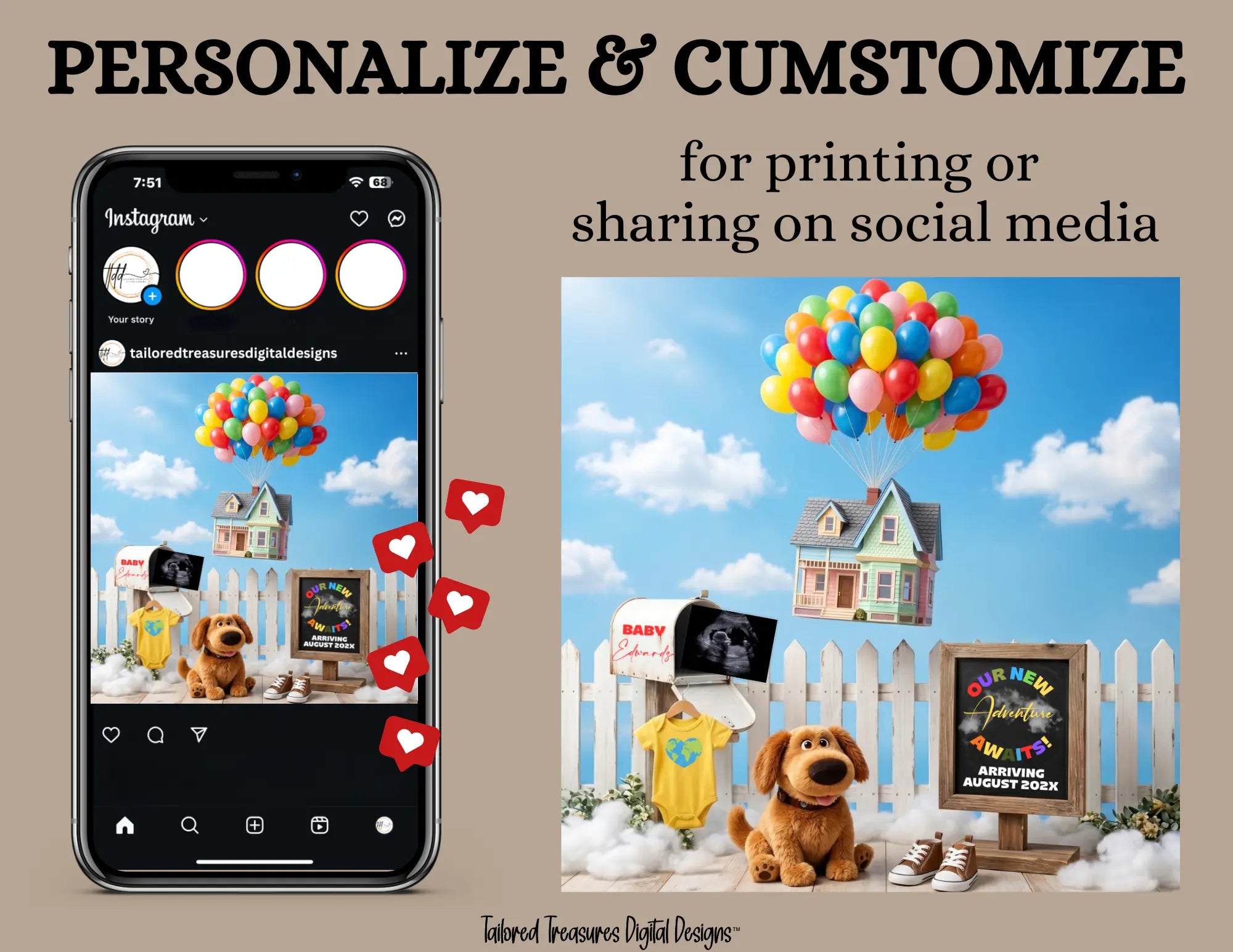 Disney Up Baby Reveal Digital Editable Template, Pixar Inspired Canva Personalized Template TailoredTreasuresDigitalDesigns™