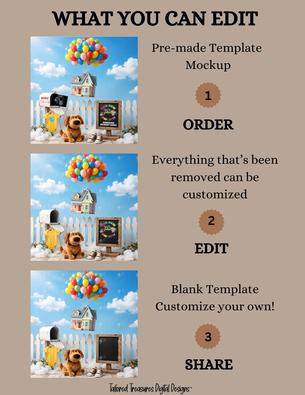 Disney Up Baby Reveal Digital Editable Template, Pixar Inspired Canva Personalized Template TailoredTreasuresDigitalDesigns™