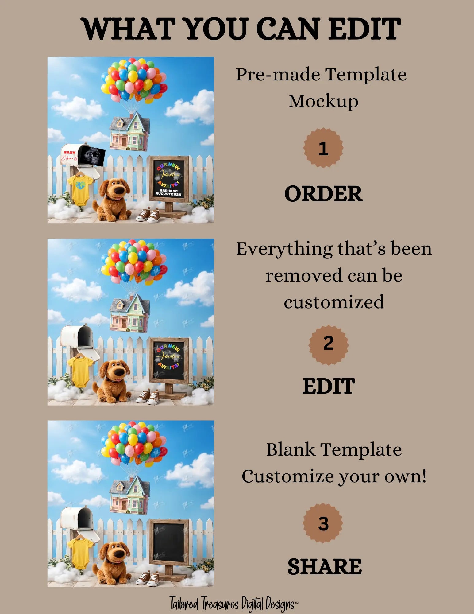 Disney Up Baby Reveal Digital Editable Template, Pixar Inspired Canva Personalized Template TailoredTreasuresDigitalDesigns™