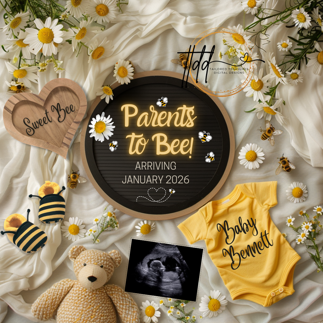Digital Pregnancy Announcement, Parents to Bee, Customizable Spring Themed, Personalized Editable Template TailoredTreasuresDigitalDesigns™