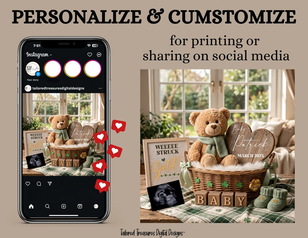 St. Patrick's Day Pregnancy Announcement Template | We Struck Gold | Editable Canva Digital Download TailoredTreasuresDigitalDesigns™