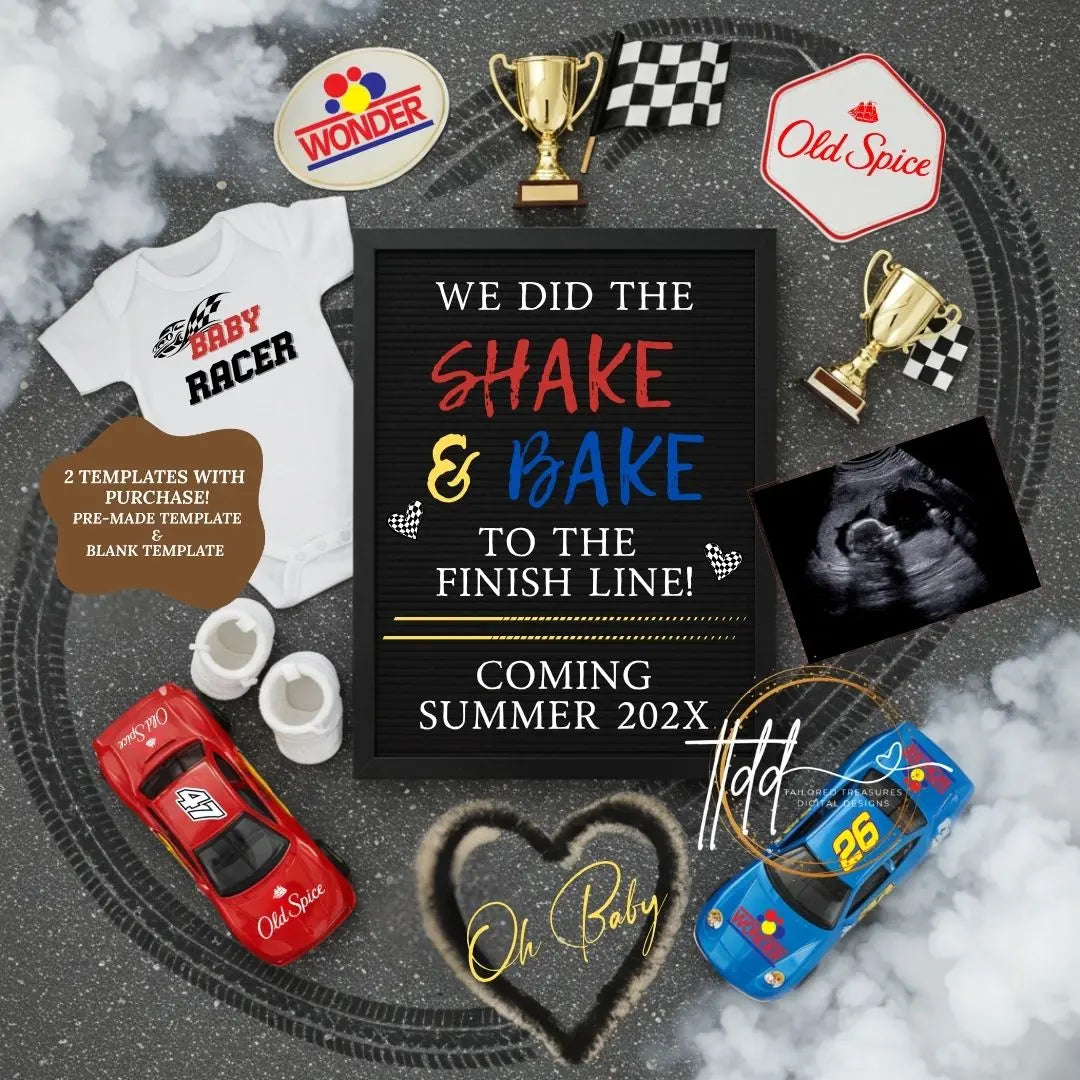 NASCAR Baby Reveal Digital Editable Template, Racing Themed Canva Download TailoredTreasuresDigitalDesigns™