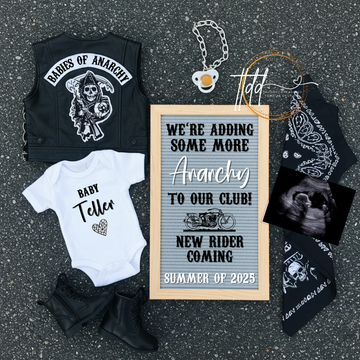 Digital Pregnancy Announcement, Harley Davidson, Motorcycle Customizable Sons of Anarchy Themed, Personalized Editable Template TailoredTreasuresDigitalDesigns™